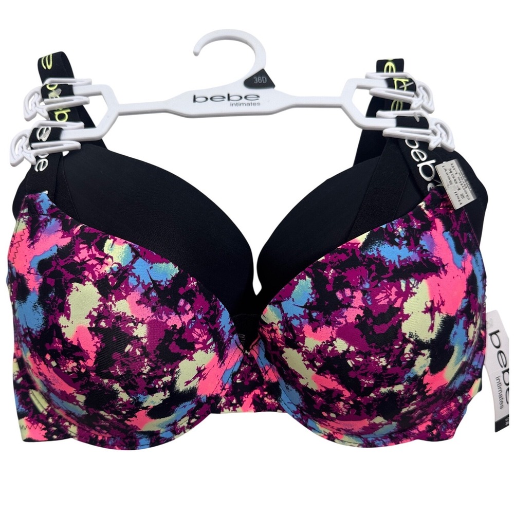 Bebe Intimates 2 Pack Hello Sexy Gentle Lift Bras 36D Black Multi Print NWT